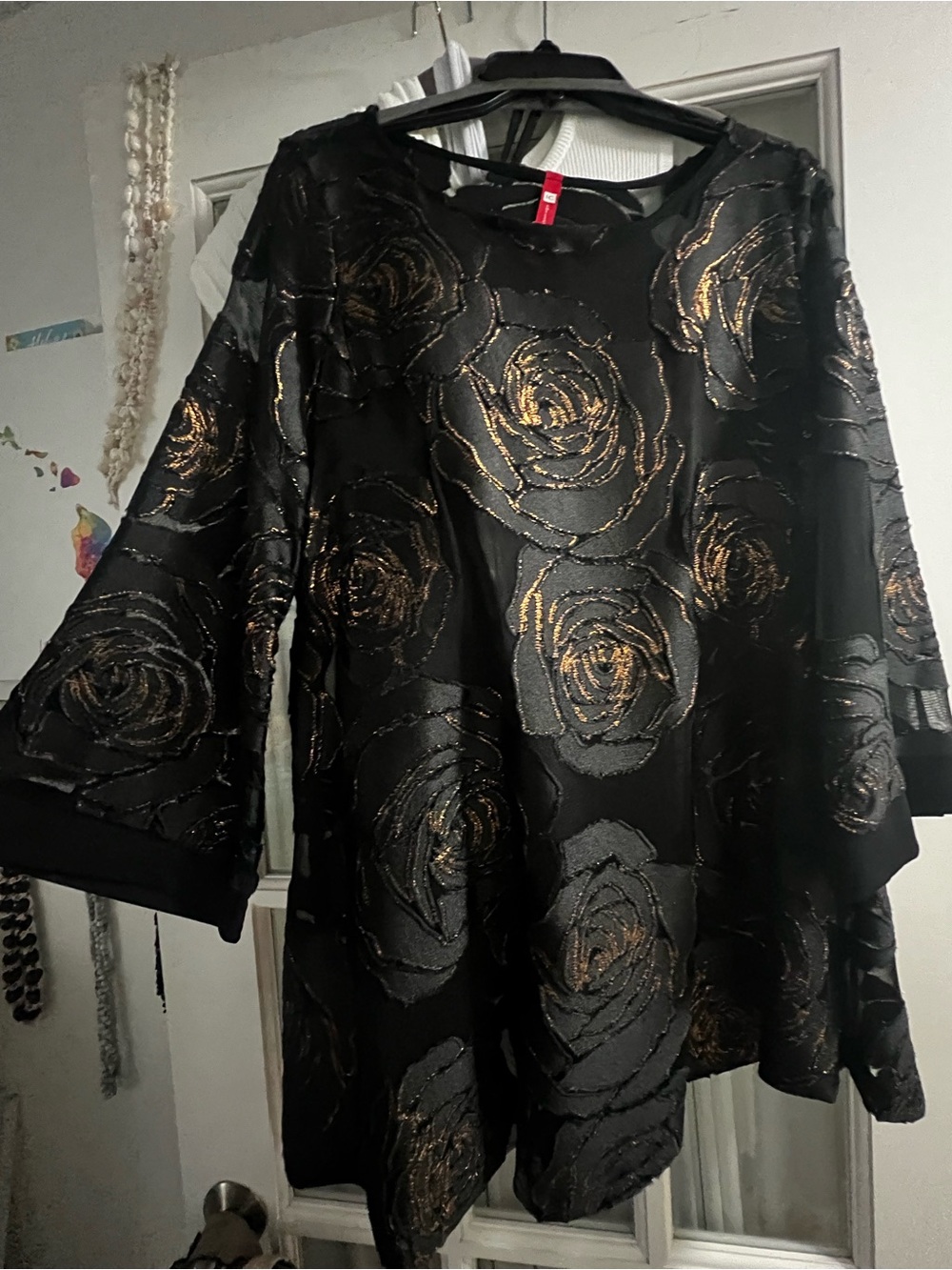 IC COLLECTION Black Tunic with Metallic Gold Rose Motif